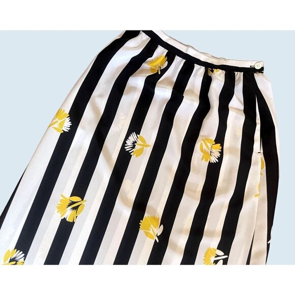 Vintage SASSON Black & White Striped Floral Skirt 80s / 90s Size S - Picture 3 of 8